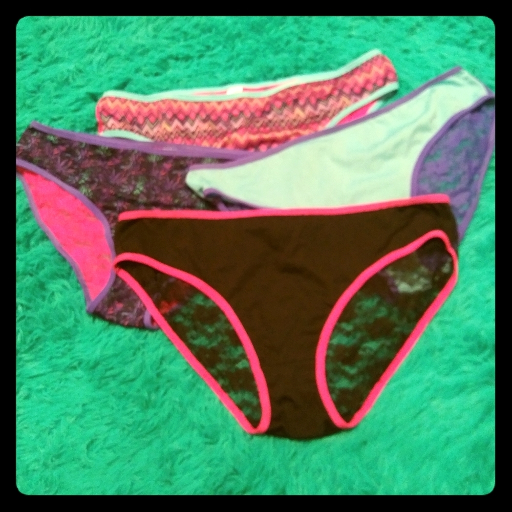 NWOT Bikini panties with lace backs, 4 pair